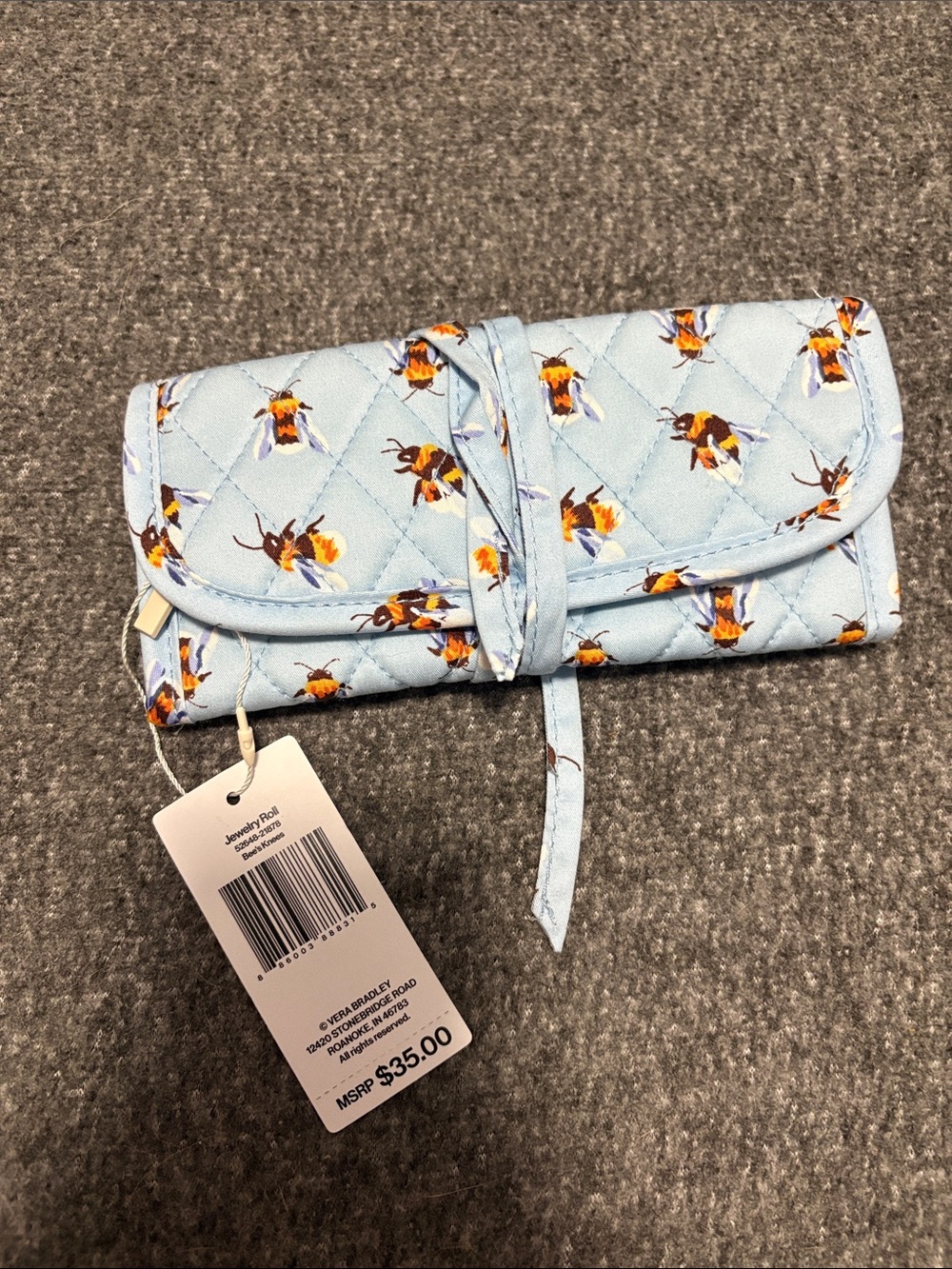 Vera Bradley Light Blue Bee Print Jewelry Roll